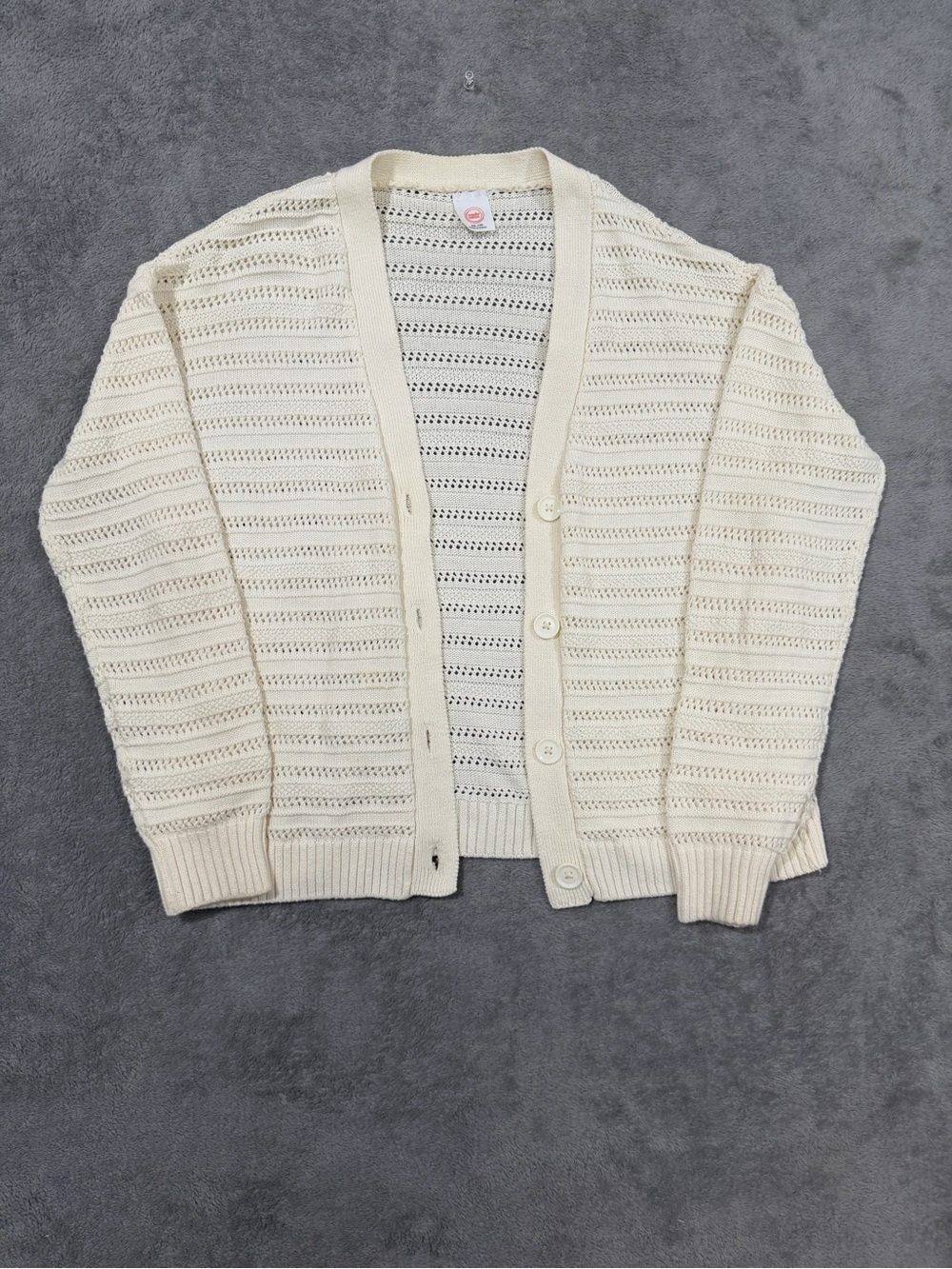 Men's Cream Open-Knit Button Front Cardigan Sweater